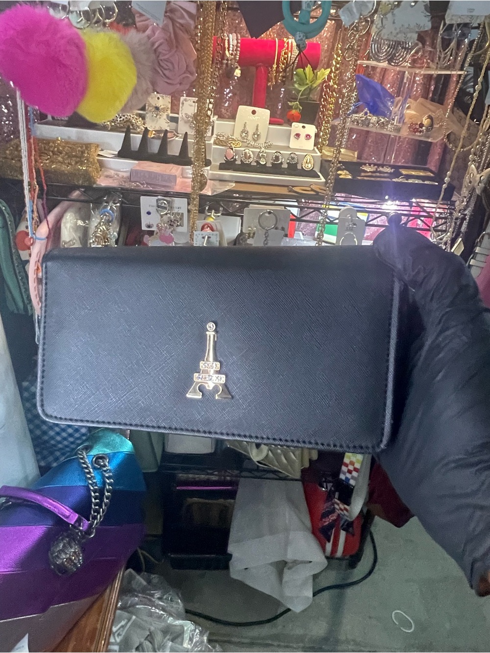 & Other Stories Black Faux-Leather Wallet with Eiffel Tower Accent
